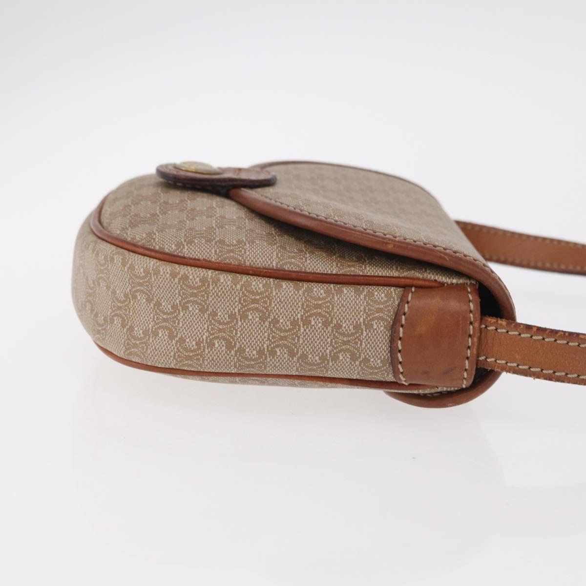 CELINE Macadam Canvas Shoulder Bag PVC Beige Gold Auth 168102