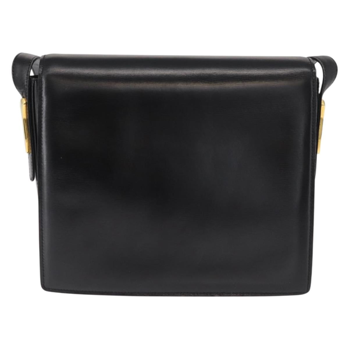 GUCCI Web Sherry Line Horsebit Shoulder Bag Leather Black Gold Auth 168125