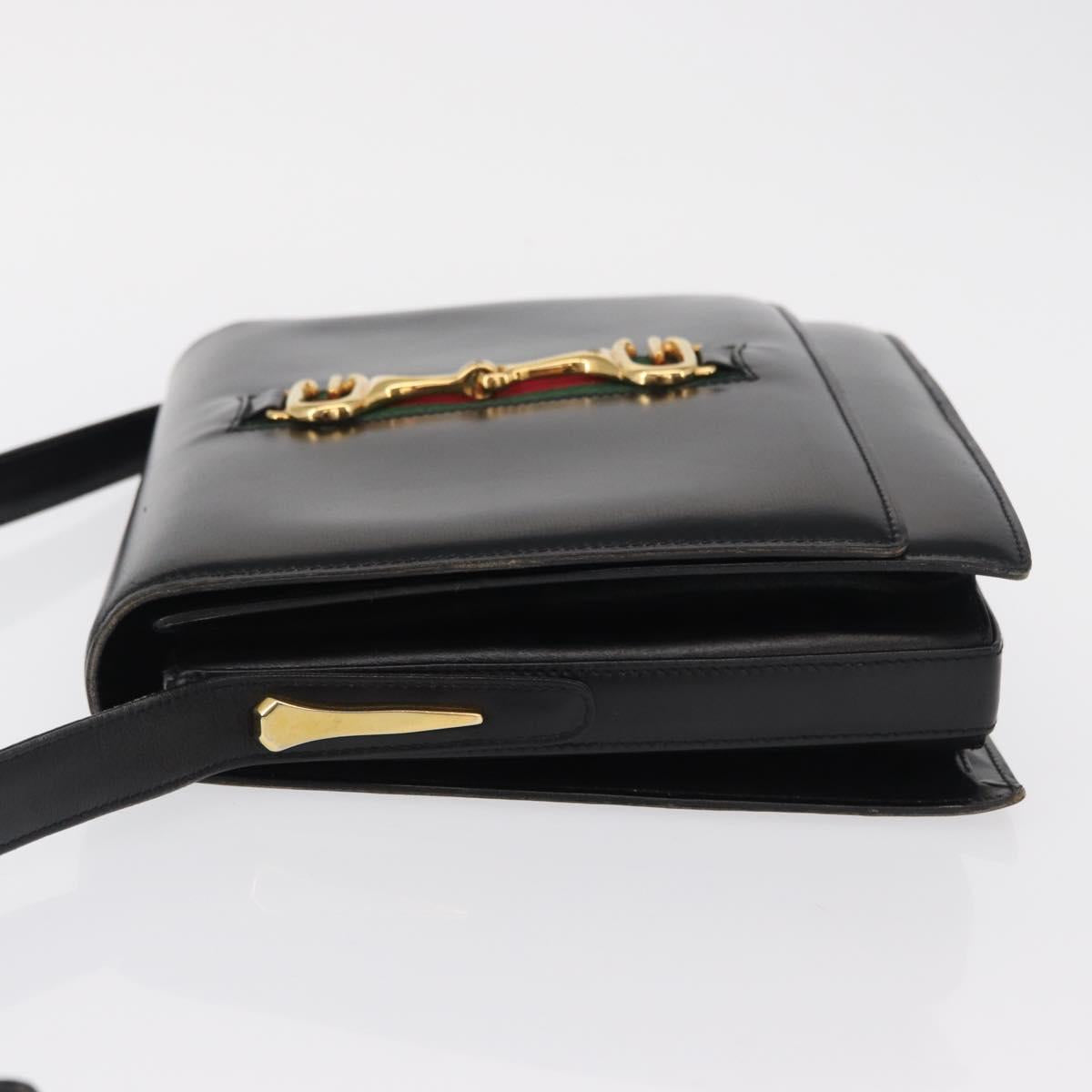 GUCCI Web Sherry Line Horsebit Shoulder Bag Leather Black Gold Auth 168125