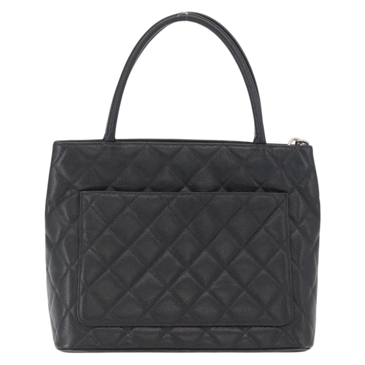 CHANEL Matelasse Reprint Tote Bag Caviar Skin Black CC Auth 168135