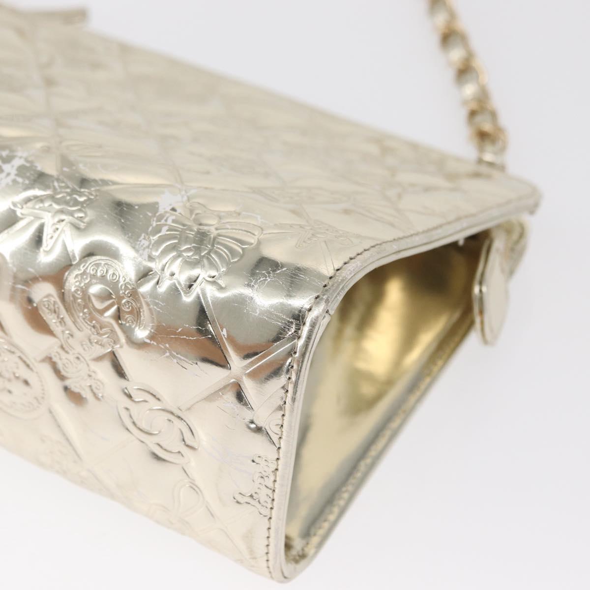CHANEL Matelasse Shoulder Bag Patent leather Gold CC Auth 168139