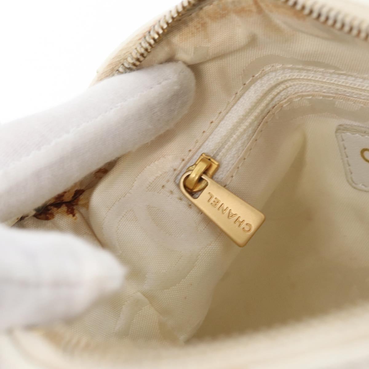 CHANEL COCO Mark Shoulder Bag Caviar Skin White Gold CC Auth 168141SAV