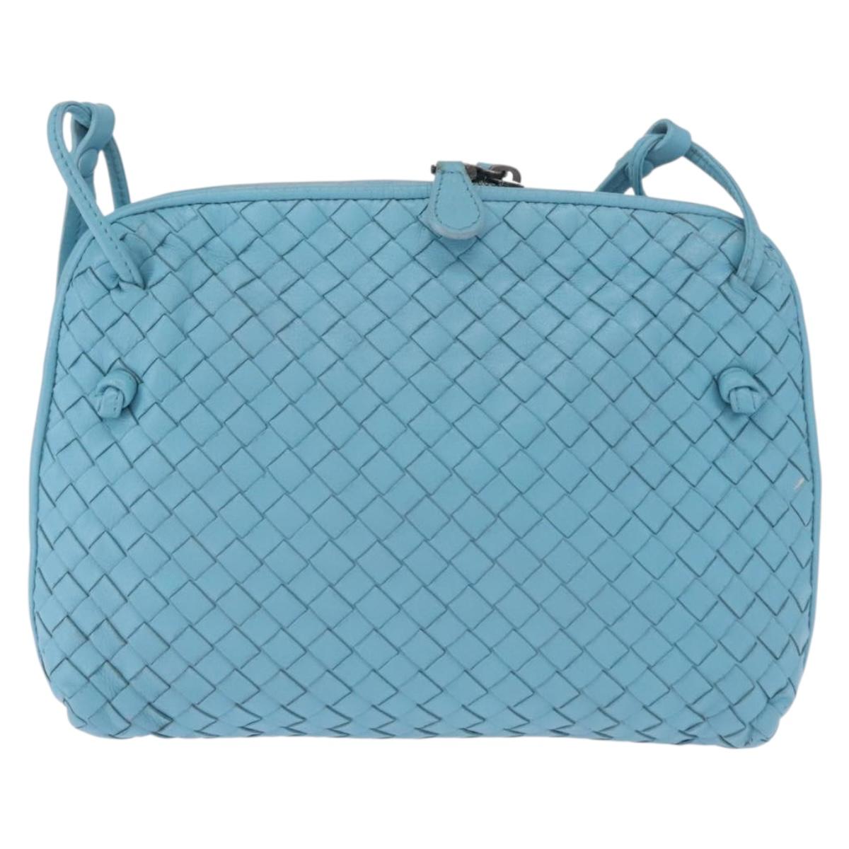 BOTTEGA VENETA INTRECCIATO Shoulder Bag Leather Light Blue Auth 168149