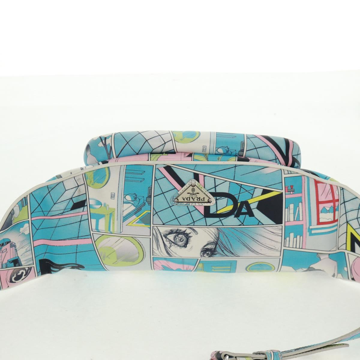 PRADA Body Bag Leather Light Blue Silver Auth 168150V