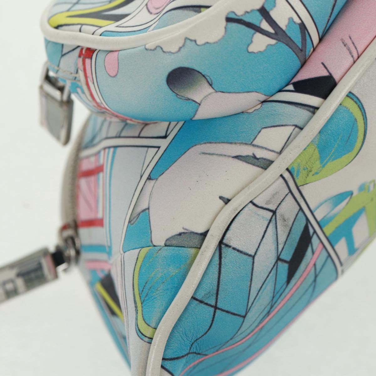 PRADA Body Bag Leather Light Blue Silver Auth 168150V