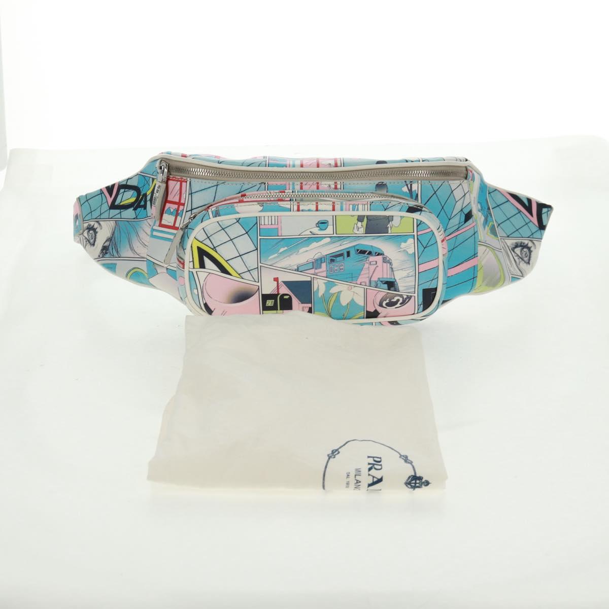 PRADA Body Bag Leather Light Blue Silver Auth 168150V