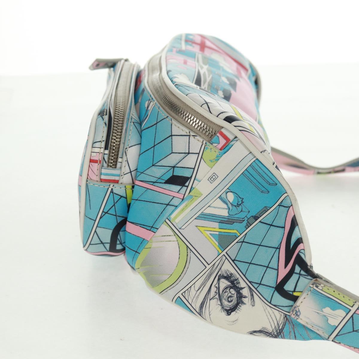 PRADA Body Bag Leather Light Blue Silver Auth 168150V