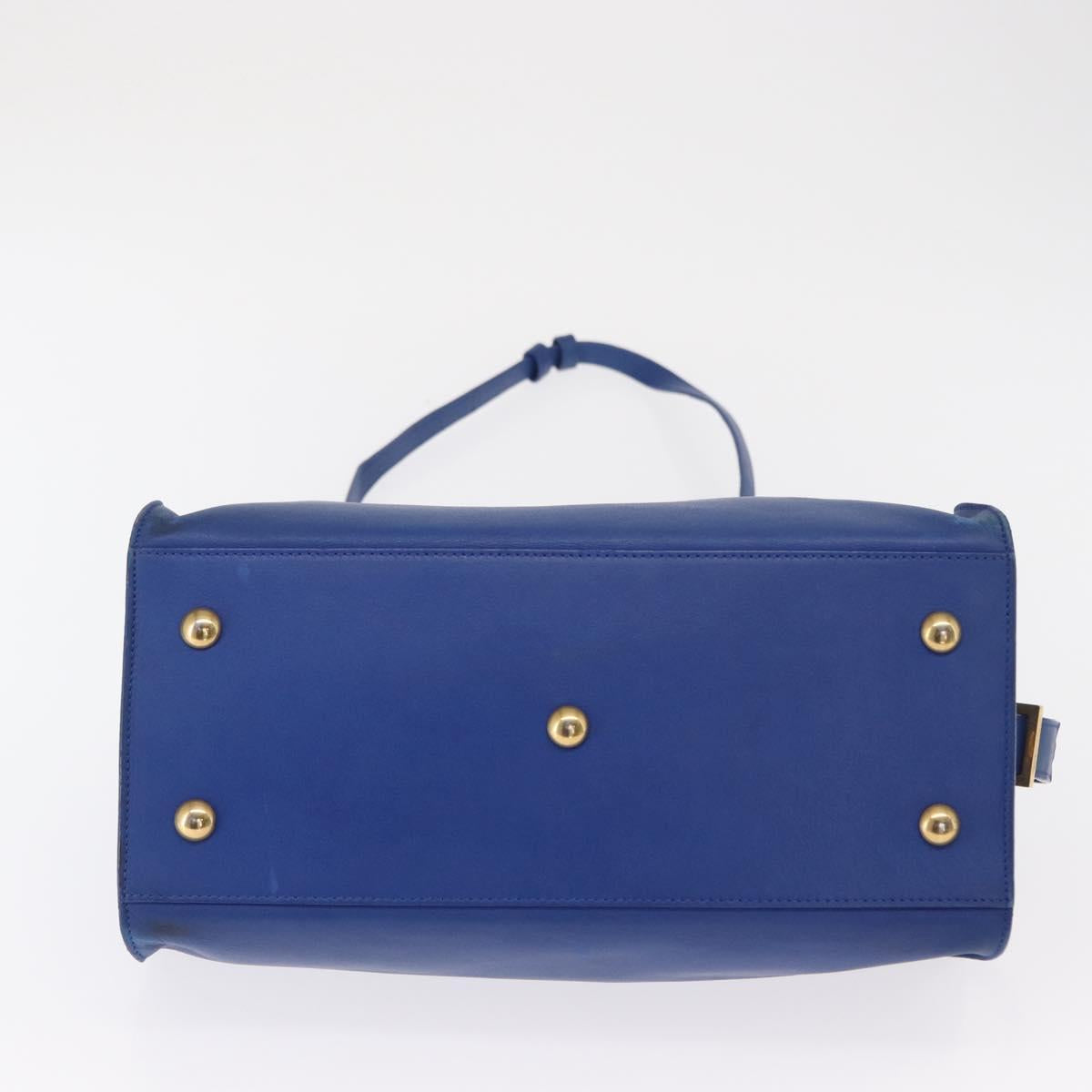 SAINT LAURENT Baby Kabas Hand Bag Leather 2way Blue Gold 311210 Auth 168154