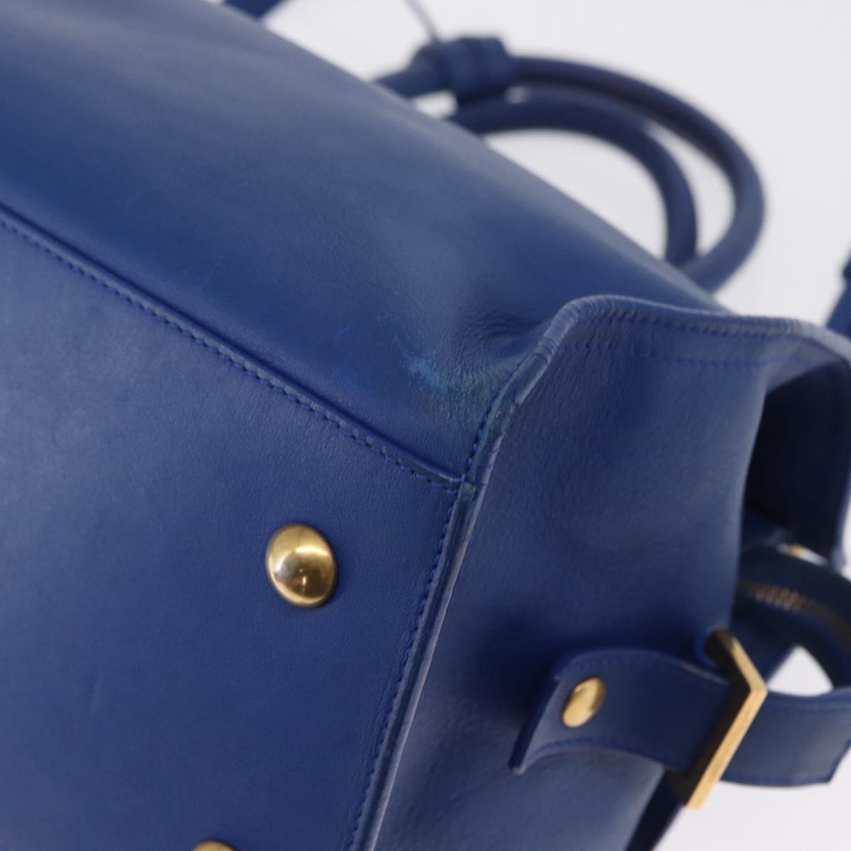 SAINT LAURENT Baby Kabas Hand Bag Leather 2way Blue Gold 311210 Auth 168154