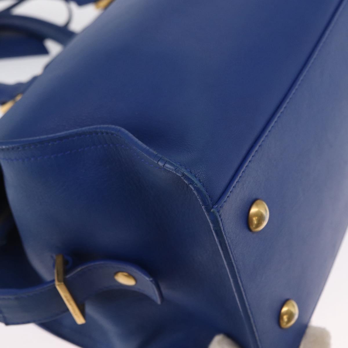 SAINT LAURENT Baby Kabas Hand Bag Leather 2way Blue Gold 311210 Auth 168154