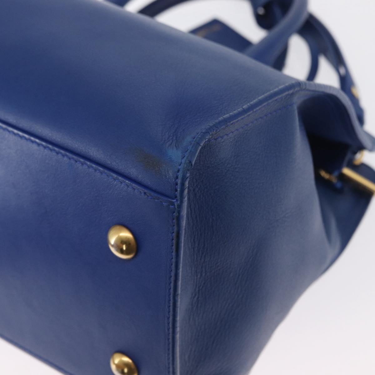 SAINT LAURENT Baby Kabas Hand Bag Leather 2way Blue Gold 311210 Auth 168154