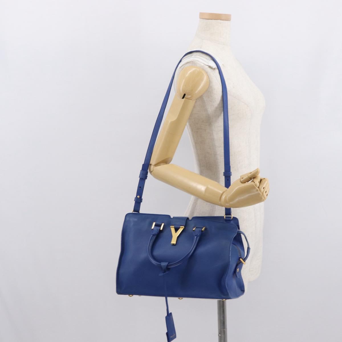 SAINT LAURENT Baby Kabas Hand Bag Leather 2way Blue Gold 311210 Auth 168154