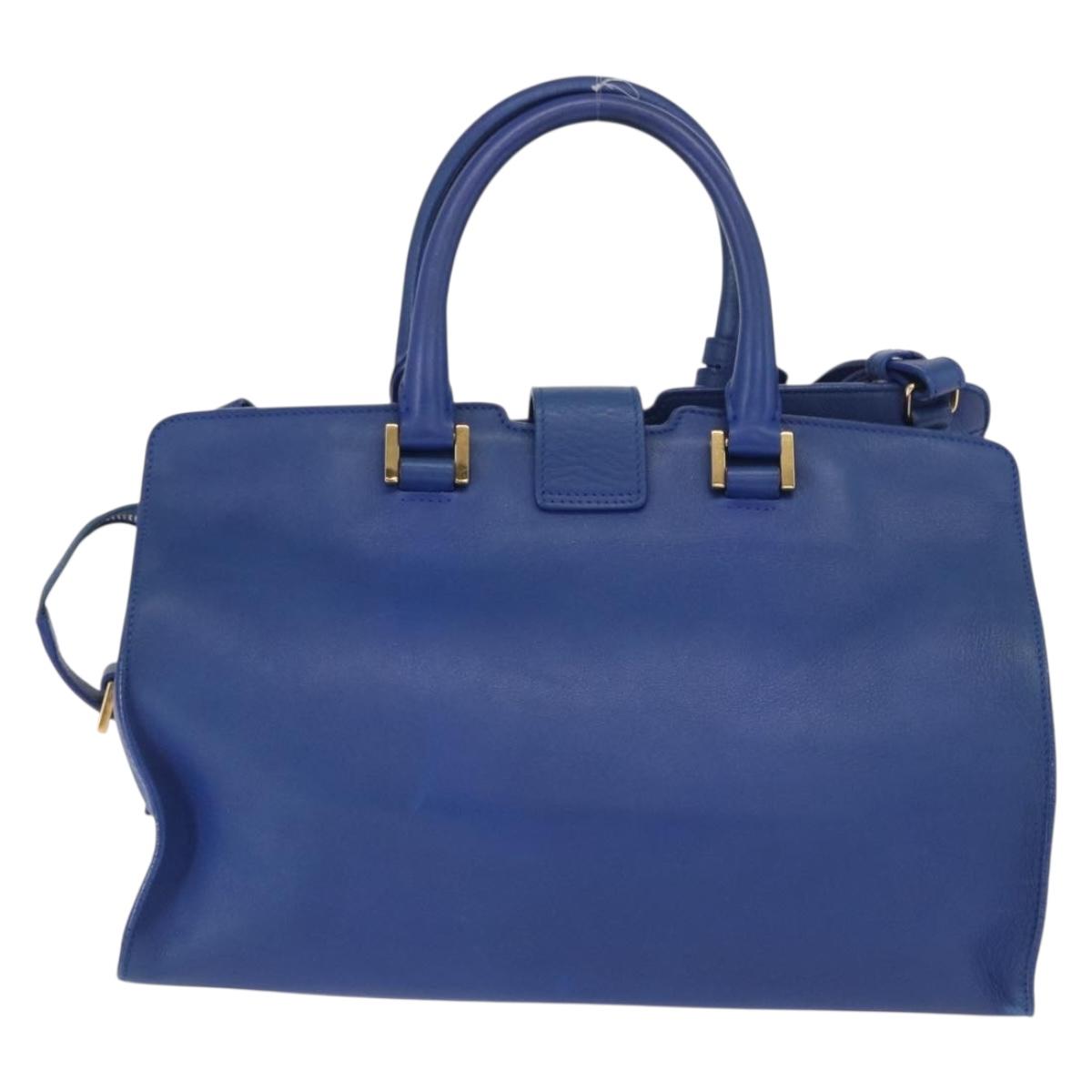 SAINT LAURENT Baby Kabas Hand Bag Leather 2way Blue Gold 311210 Auth 168154