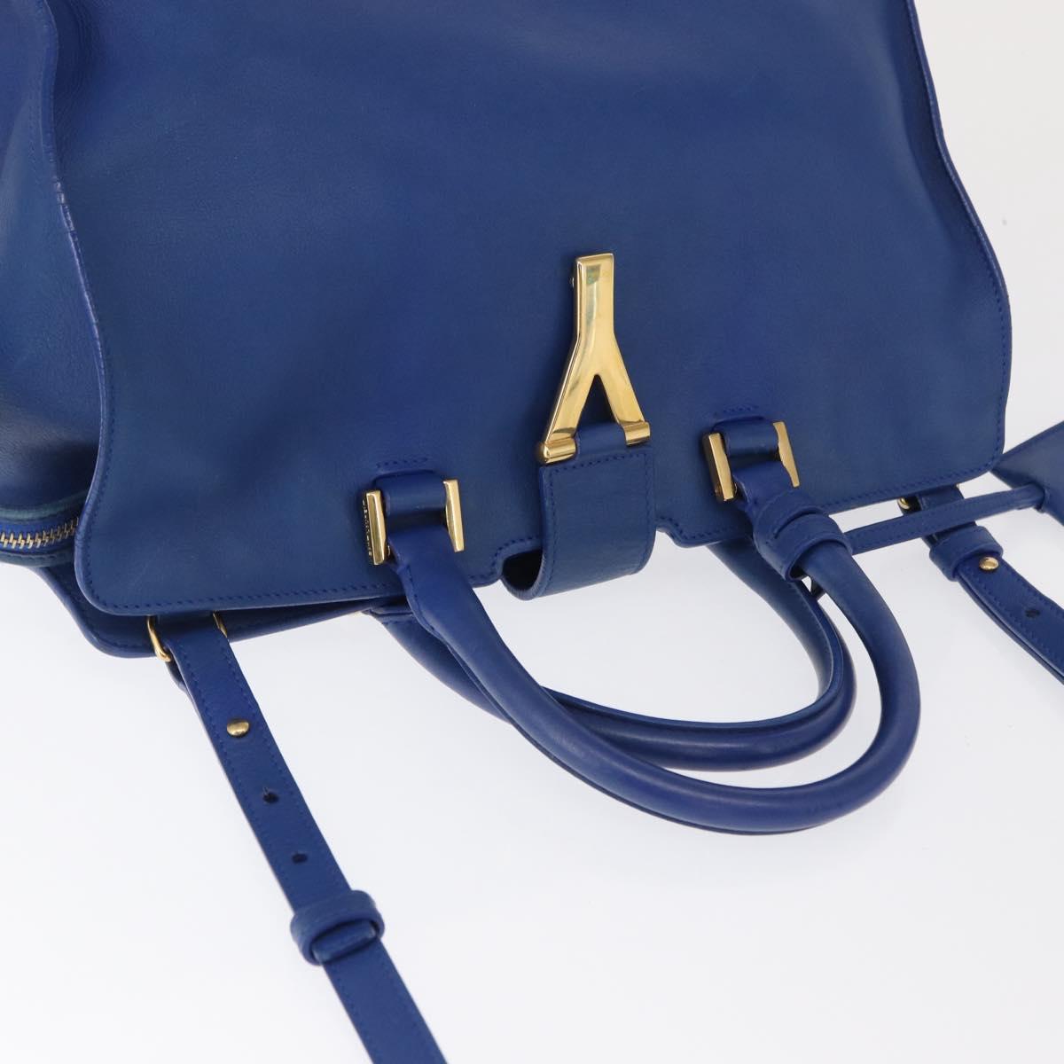 SAINT LAURENT Baby Kabas Hand Bag Leather 2way Blue Gold 311210 Auth 168154