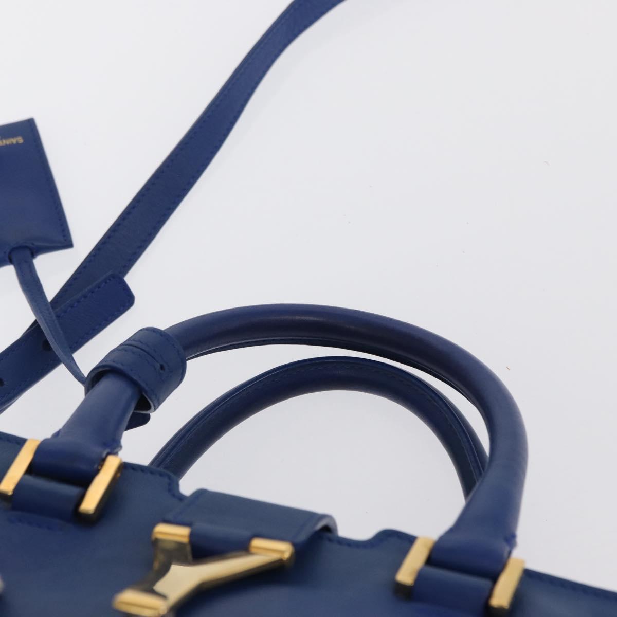 SAINT LAURENT Baby Kabas Hand Bag Leather 2way Blue Gold 311210 Auth 168154
