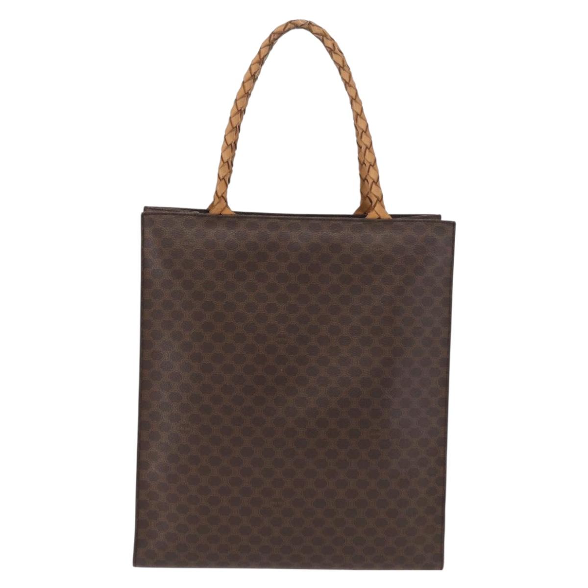 CELINE Macadam Canvas Tote Bag PVC Leather Brown Gold Auth 168166