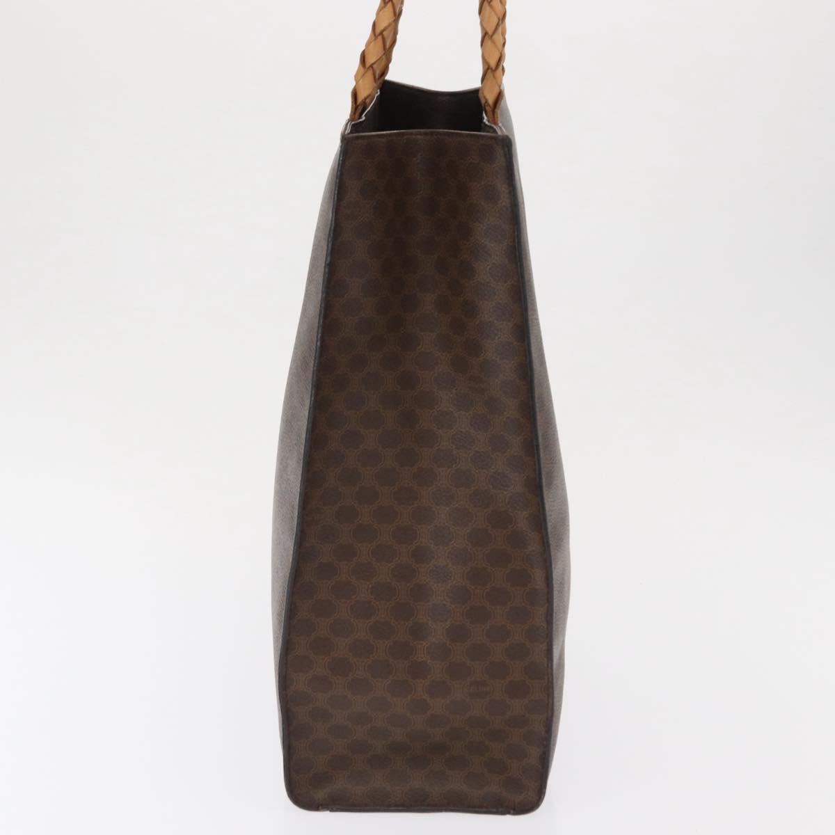 CELINE Macadam Canvas Tote Bag PVC Leather Brown Gold Auth 168166