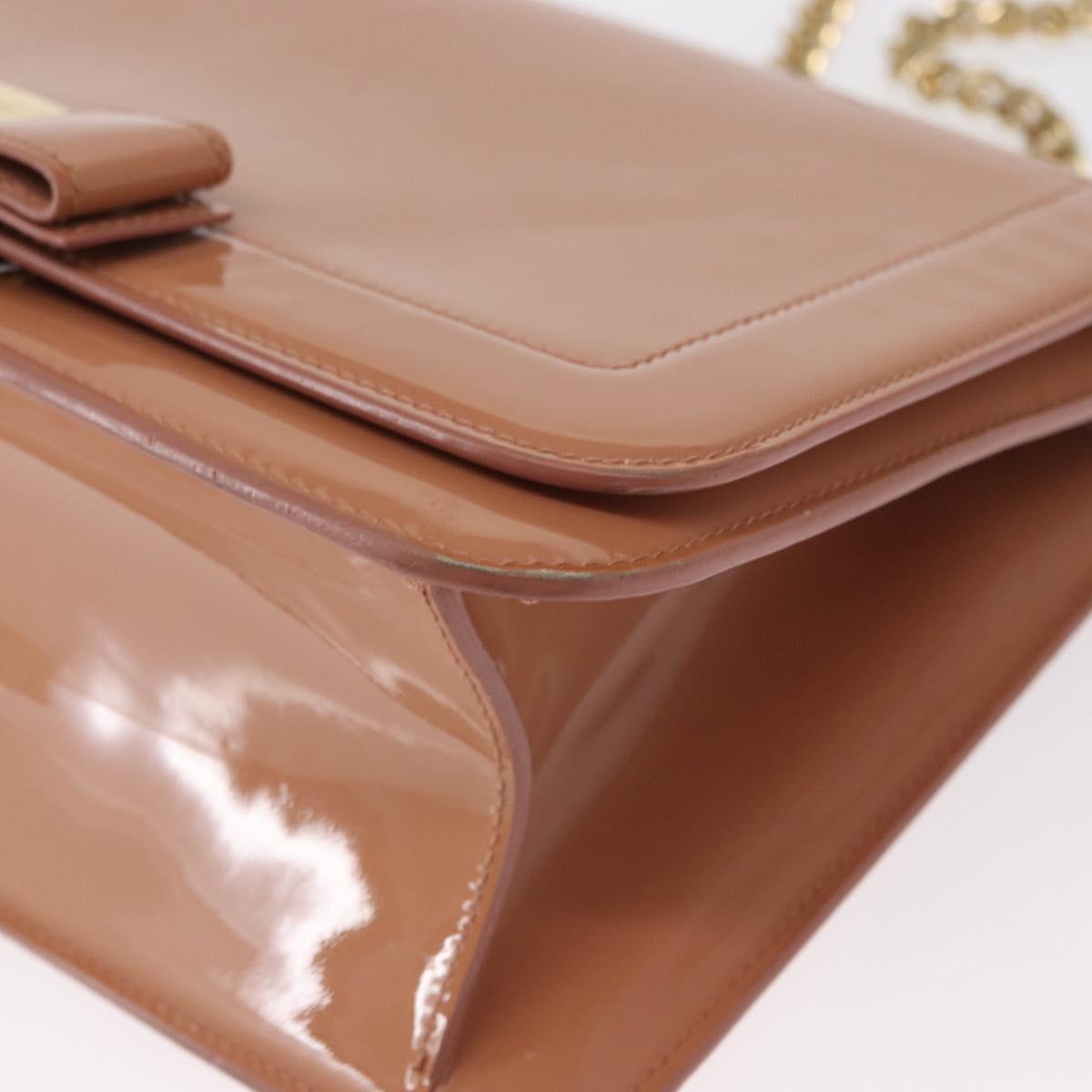Salvatore Ferragamo Vala Chain Shoulder Bag Patent leather Pink Gold Auth 168168