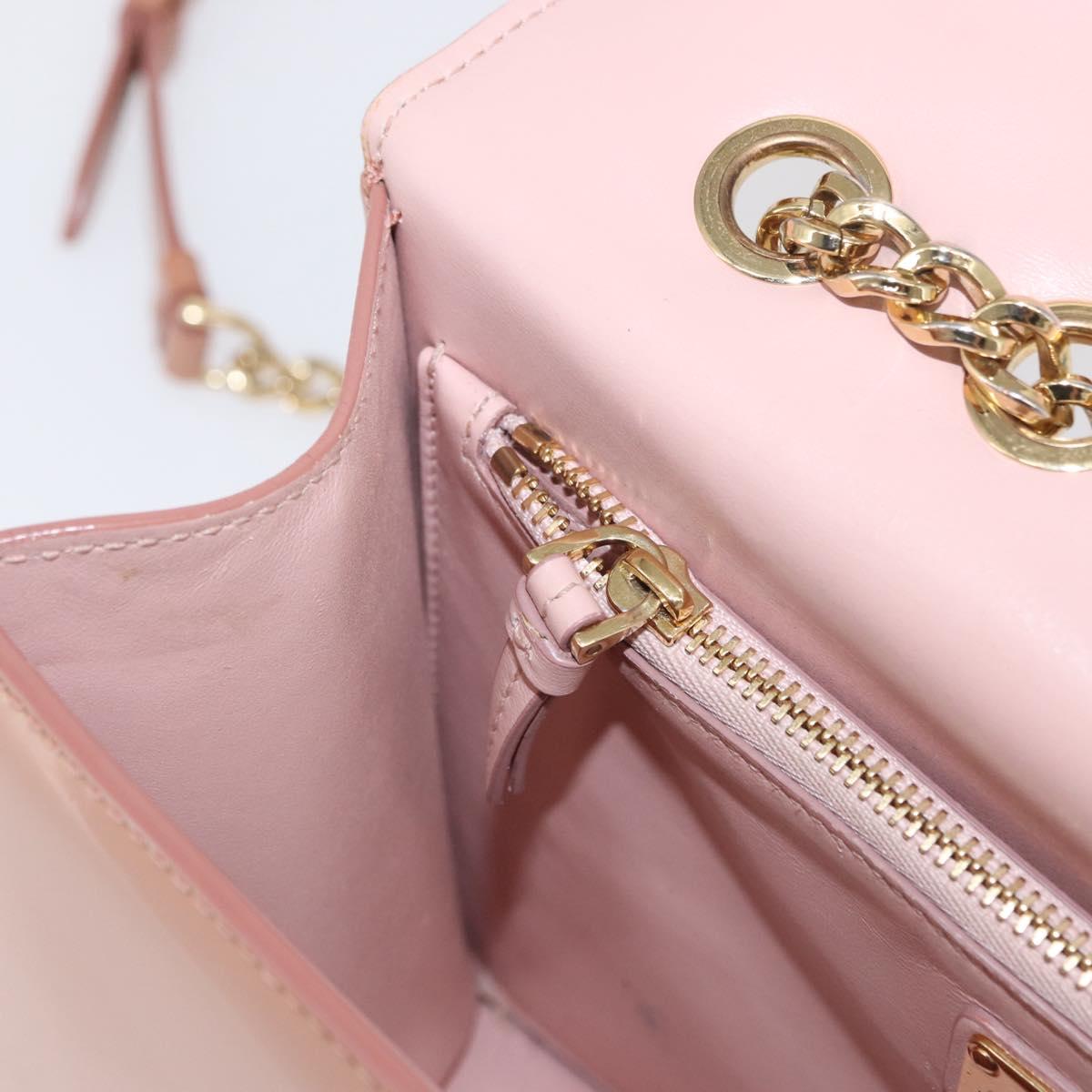 Salvatore Ferragamo Vala Chain Shoulder Bag Patent leather Pink Gold Auth 168168
