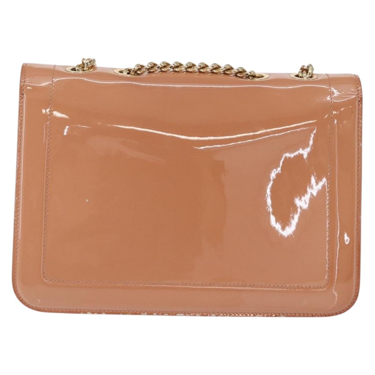 Salvatore Ferragamo Vala Chain Shoulder Bag Patent leather Pink Gold Auth 168168
