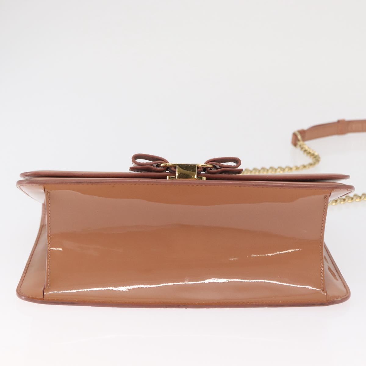 Salvatore Ferragamo Vala Chain Shoulder Bag Patent leather Pink Gold Auth 168168