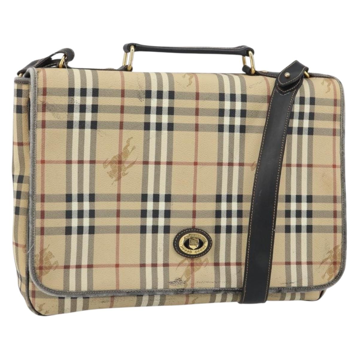Burberrys Nova Check Hand Bag PVC 2way Beige Gold Auth 168170