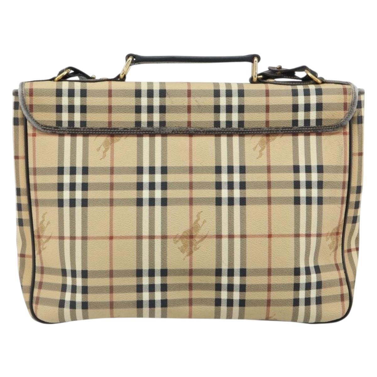 Burberrys Nova Check Hand Bag PVC 2way Beige Gold Auth 168170