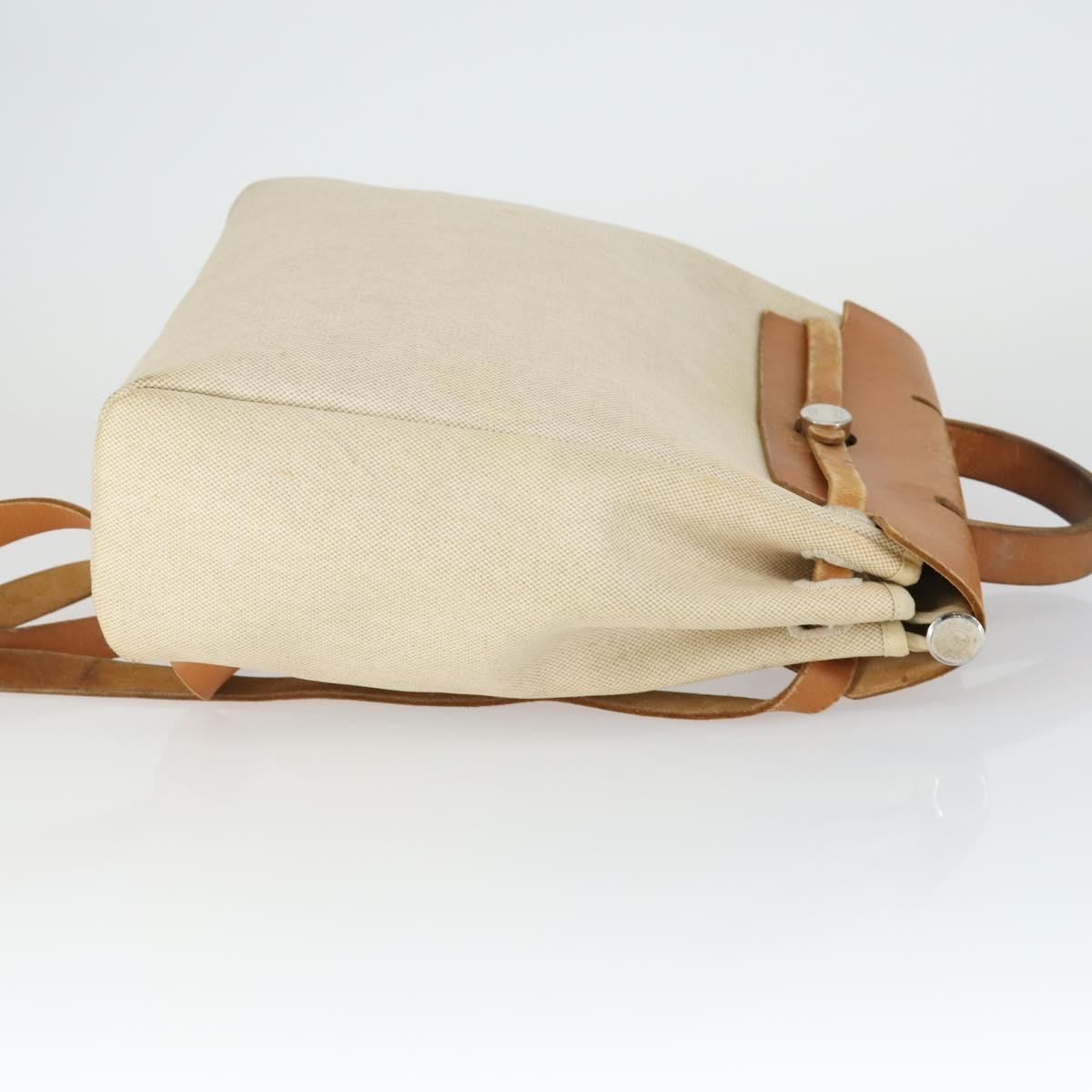 HERMES Herbag Ad PM Backpack Canvas Leather 2way Beige Silver Auth 168174