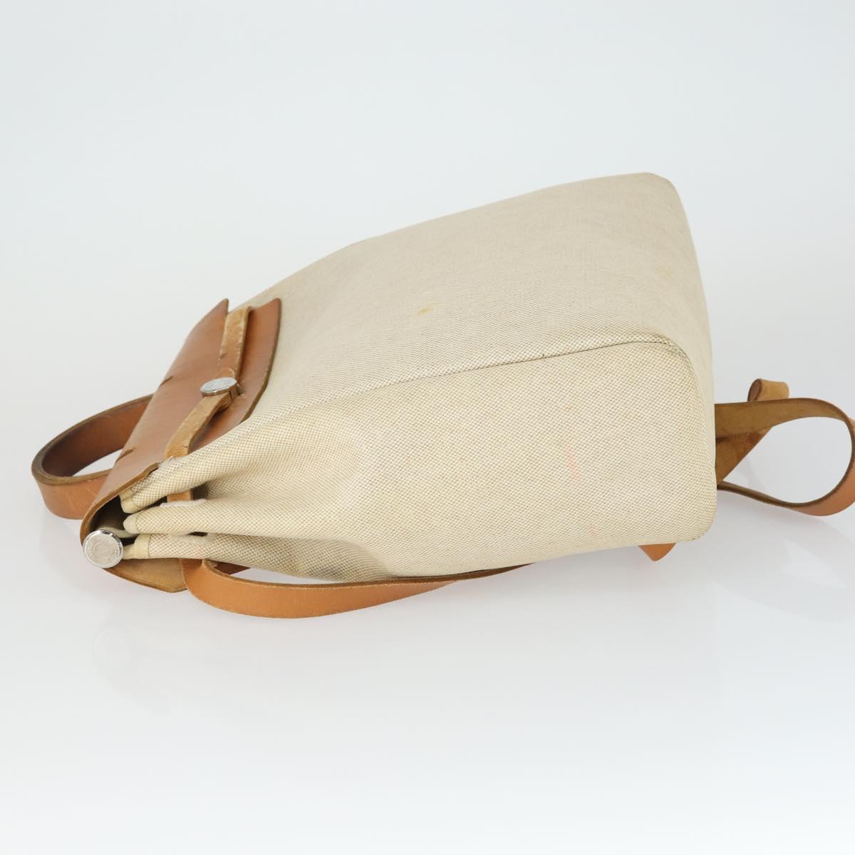 HERMES Herbag Ad PM Backpack Canvas Leather 2way Beige Silver Auth 168174