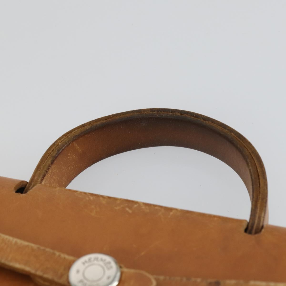 HERMES Herbag Ad PM Backpack Canvas Leather 2way Beige Silver Auth 168174