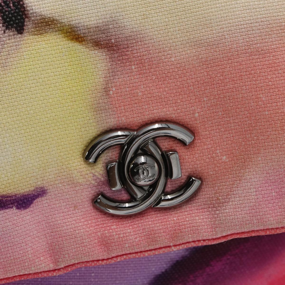 CHANEL Chain Matelasse Shoulder Bag Canvas Multicolor Silver CC Auth 168180SAM