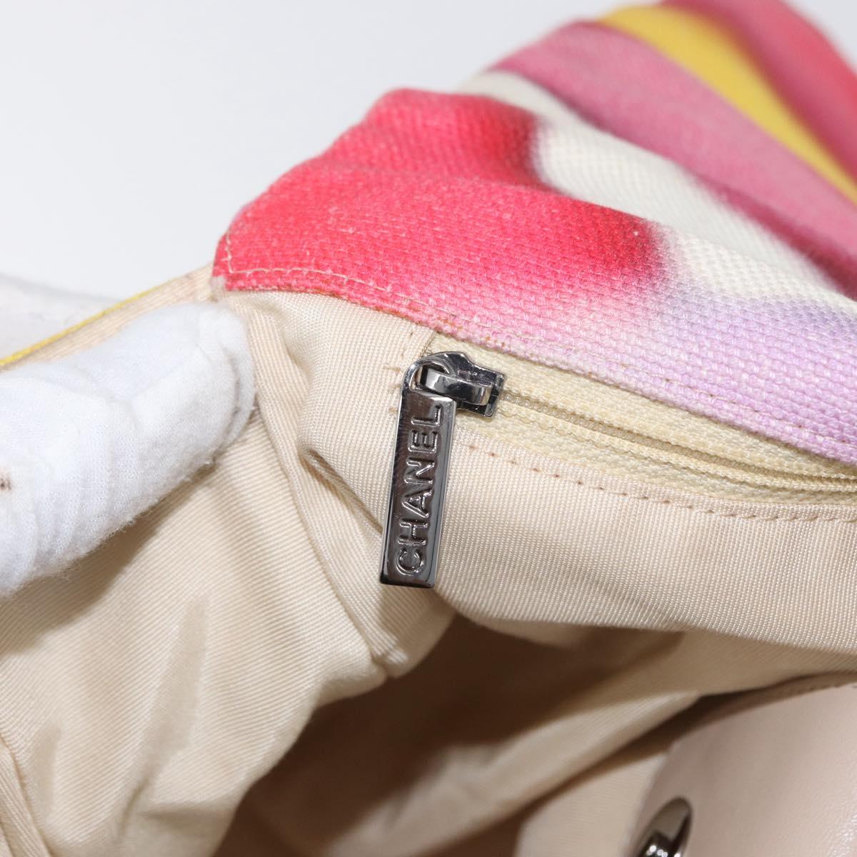 CHANEL Chain Matelasse Shoulder Bag Canvas Multicolor Silver CC Auth 168180SAM