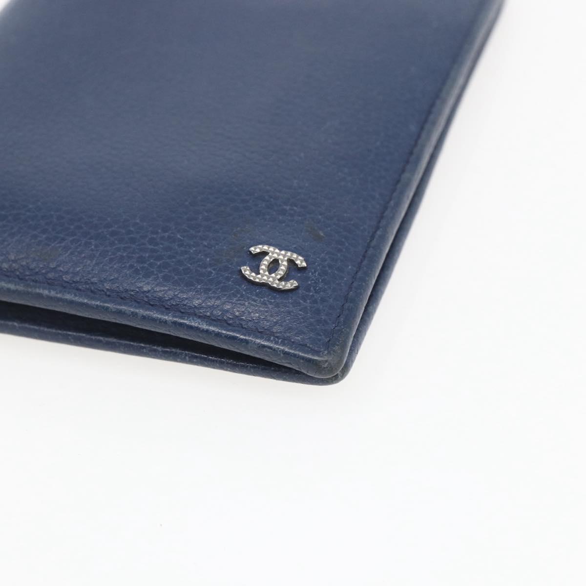 CHANEL COCO Mark Wallet Leather Navy CC Auth 168183
