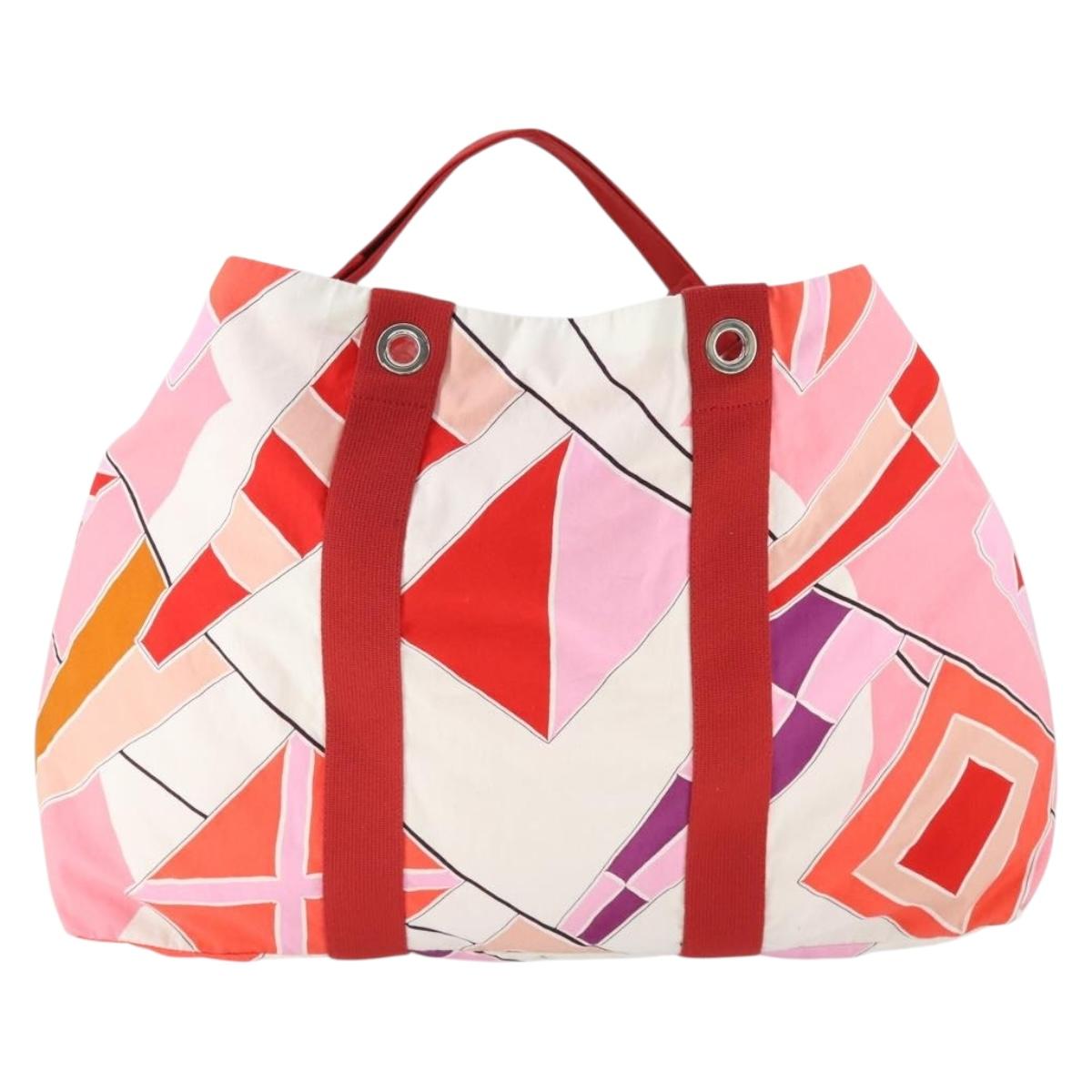 HERMES Beach Bag Tote Bag Canvas Red Auth 168207