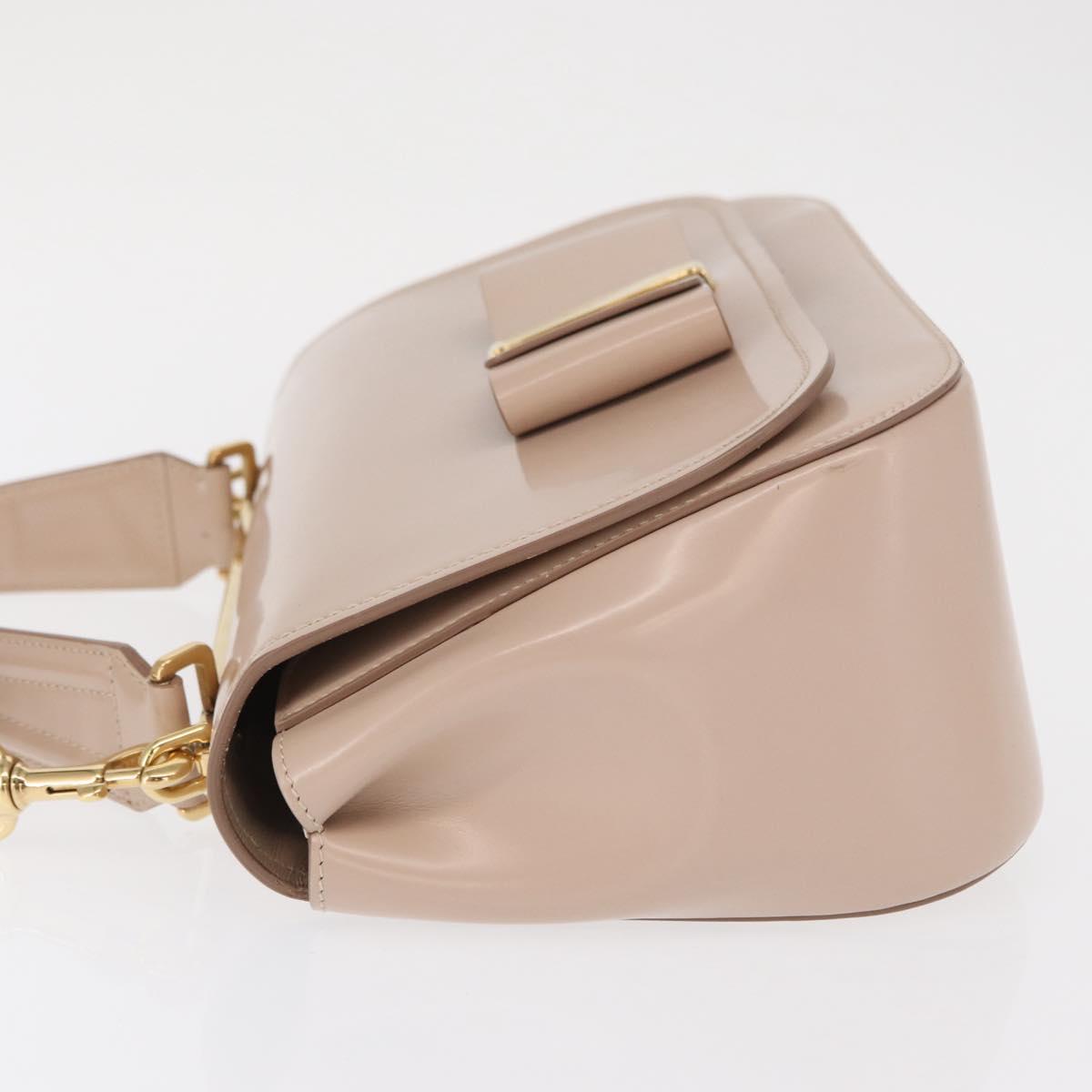 Salvatore Ferragamo Vala Hand Bag Leather 2way Beige Gold Auth 168221