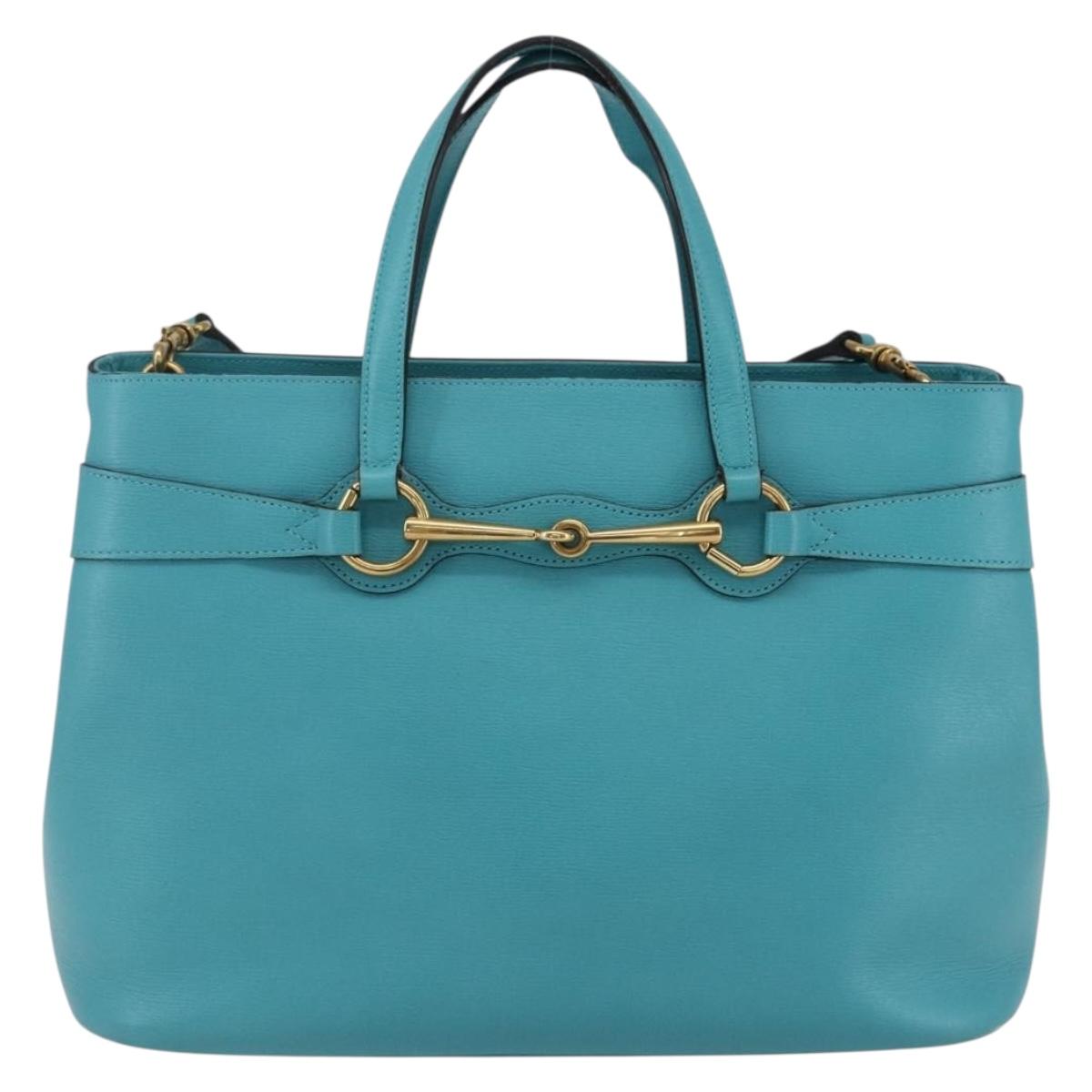 GUCCI Hand Bag Leather 2way Light Blue Gold 319795 Auth 168224V