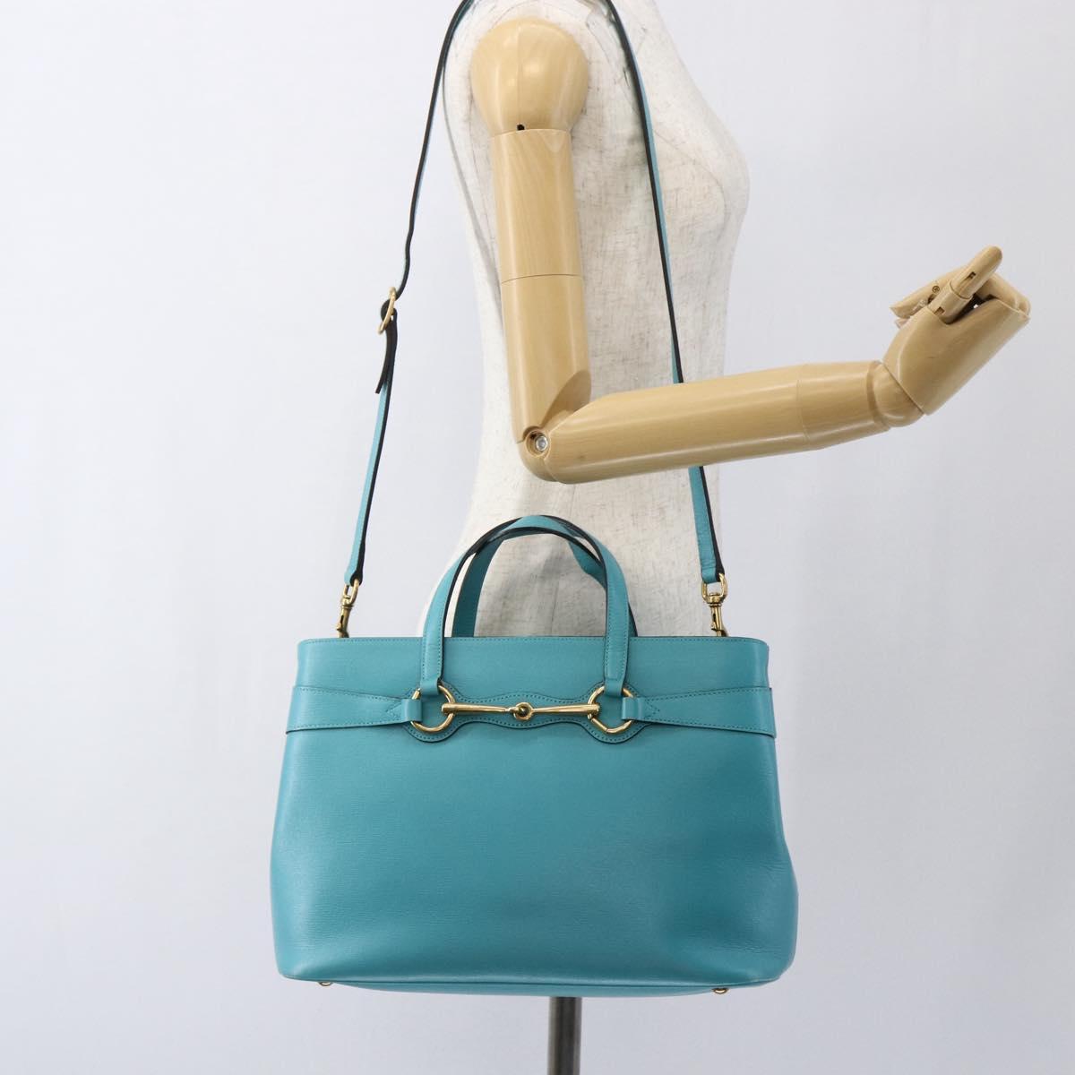 GUCCI Hand Bag Leather 2way Light Blue Gold 319795 Auth 168224V