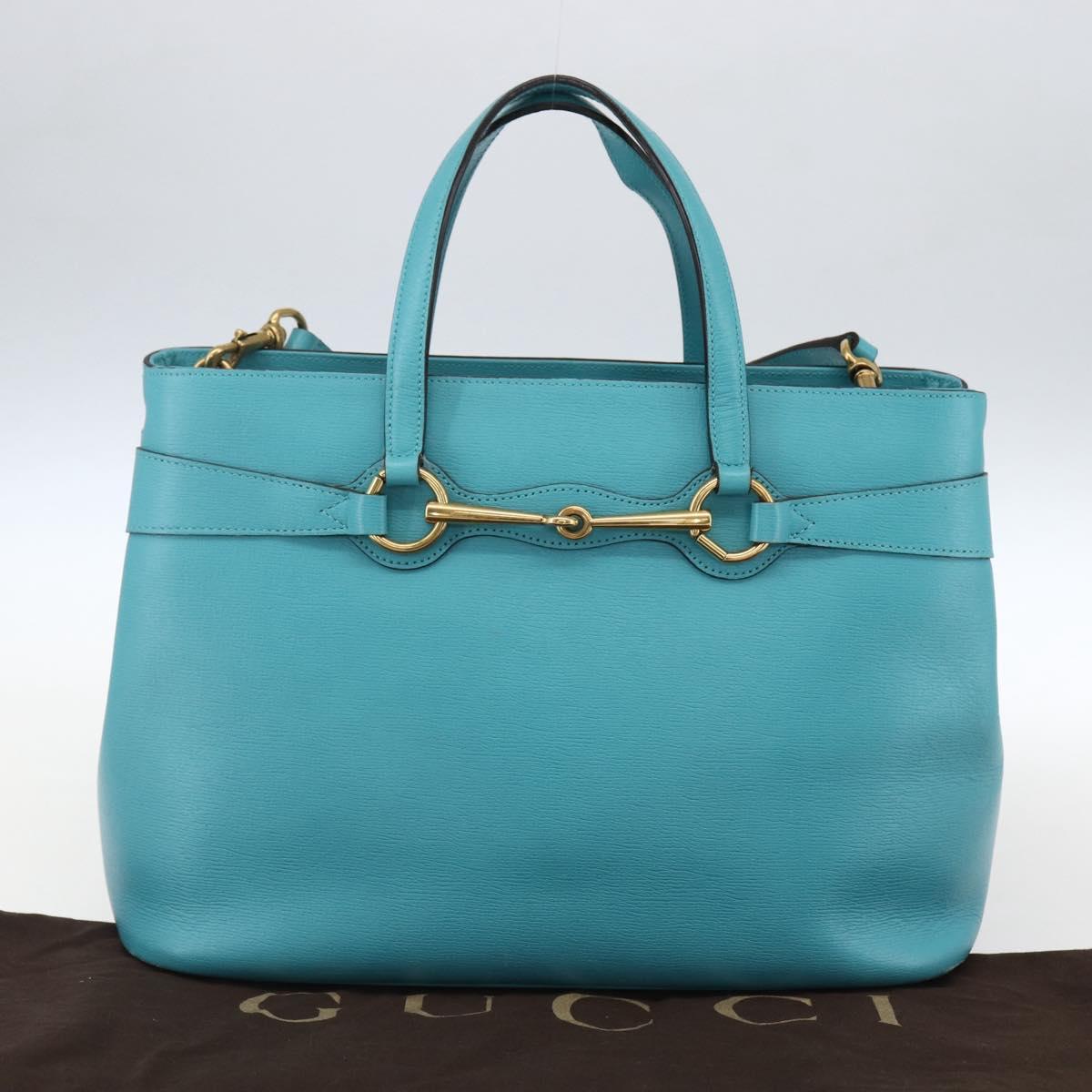GUCCI Hand Bag Leather 2way Light Blue Gold 319795 Auth 168224V