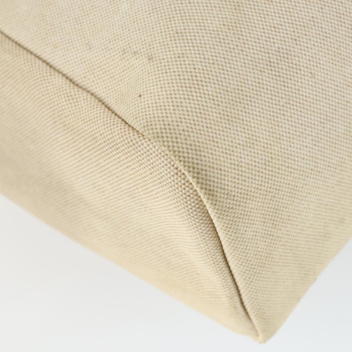 HERMES Her Bag MM Hand Bag Canvas Beige Silver Auth 168228