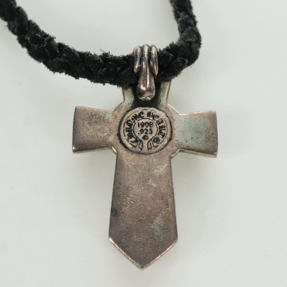 Chrome Hearts Small Balkan Cross/W Boro Chip Necklace Ag925 Silver Auth 168247SM