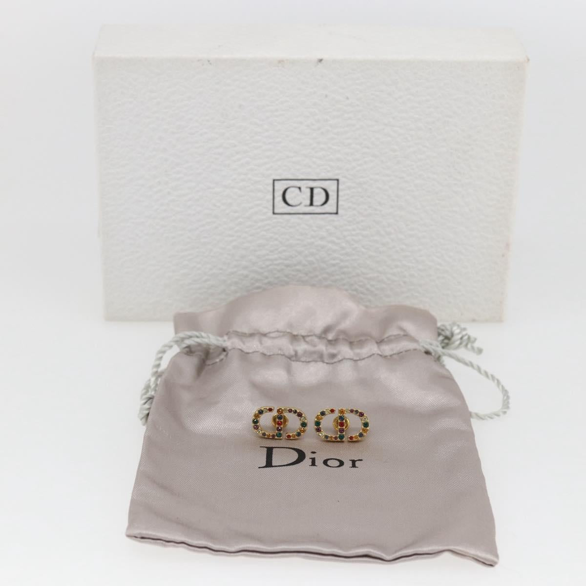 Christian Dior Rhinestone Pierce Earring metal Gold Tone Auth 168258M