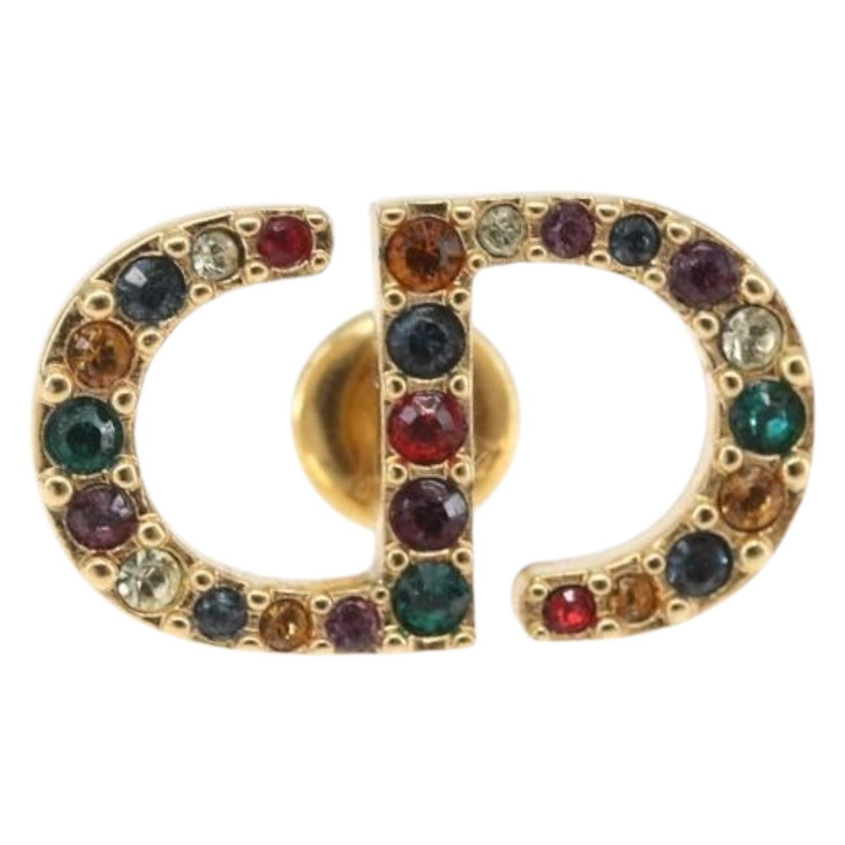 Christian Dior Rhinestone Pierce Earring metal Gold Tone Auth 168258M