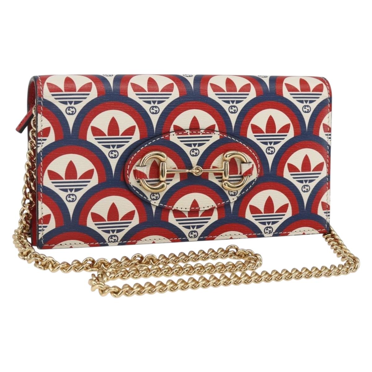 GUCCI adidas Horsebit Chain Shoulder Wallet Leather Gold 621892 Auth 168261SAM
