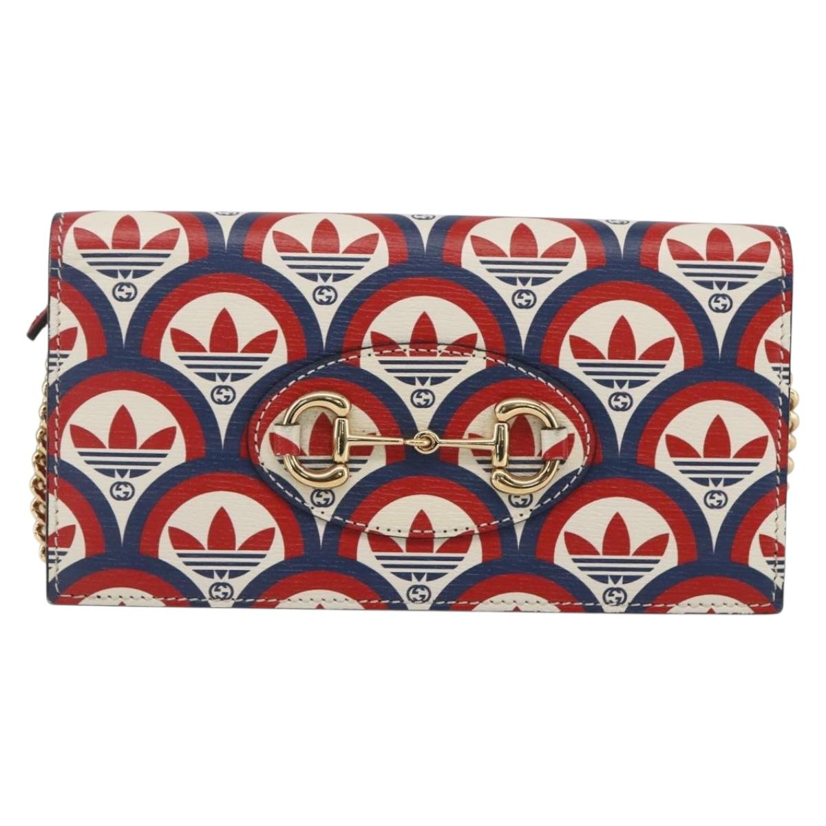 GUCCI adidas Horsebit Chain Shoulder Wallet Leather Gold 621892 Auth 168261SAM