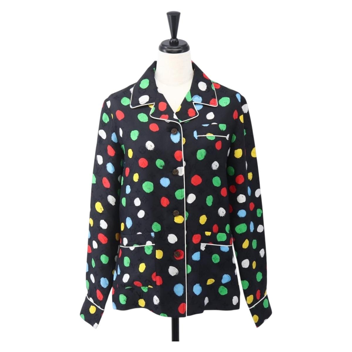 LOUIS VUITTON Monogram Eclipse LV x YK Pajamas Silk Black LV Auth 168263M
