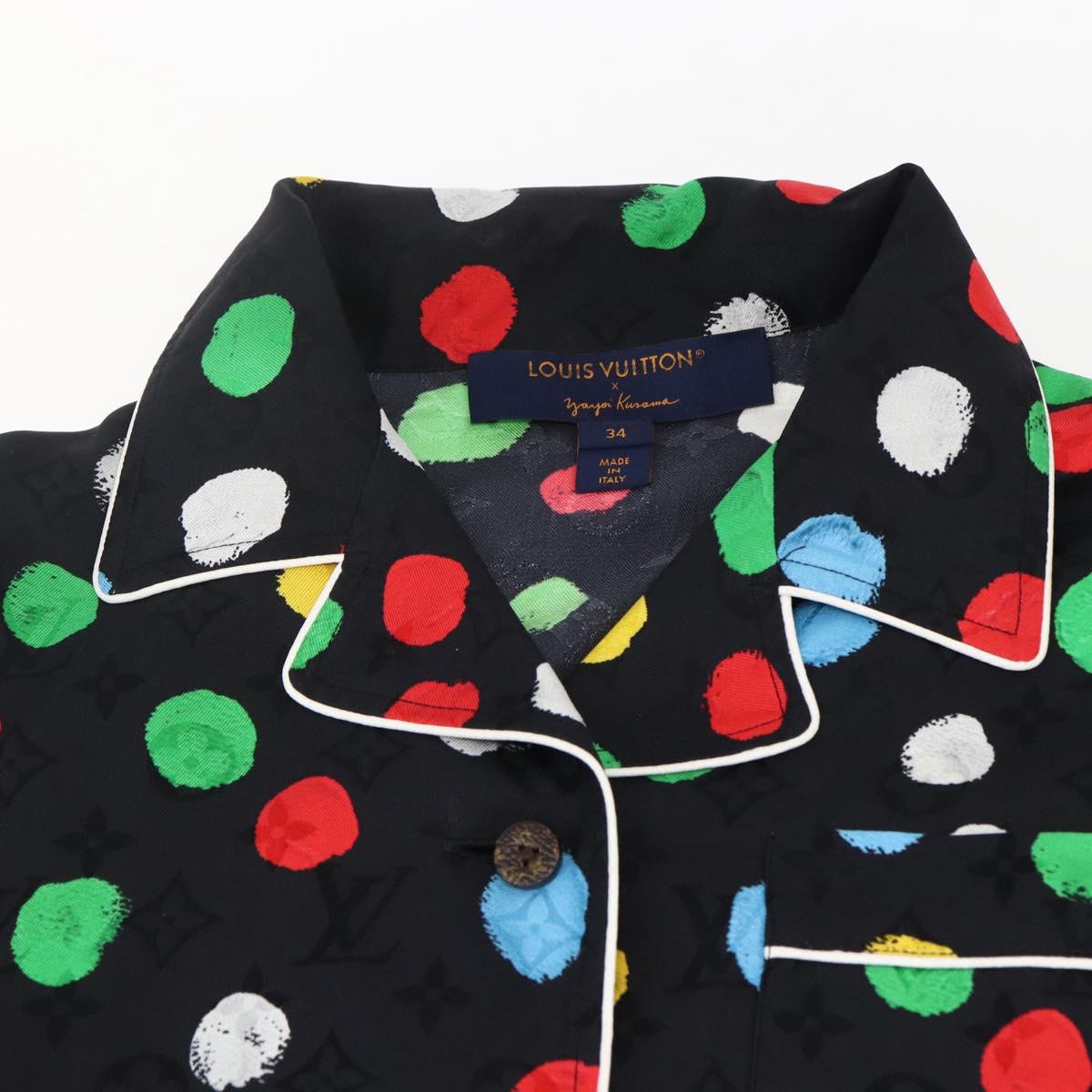 LOUIS VUITTON Monogram Eclipse LV x YK Pajamas Silk Black LV Auth 168263M