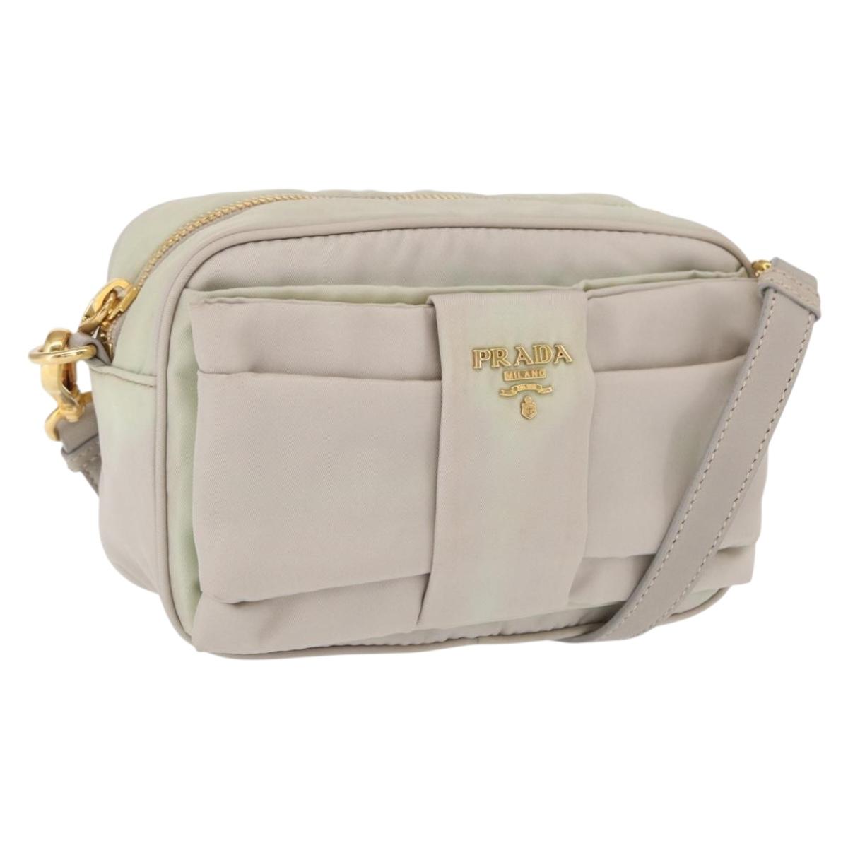 PRADA Shoulder Bag Nylon Ivory Gold Auth 168292