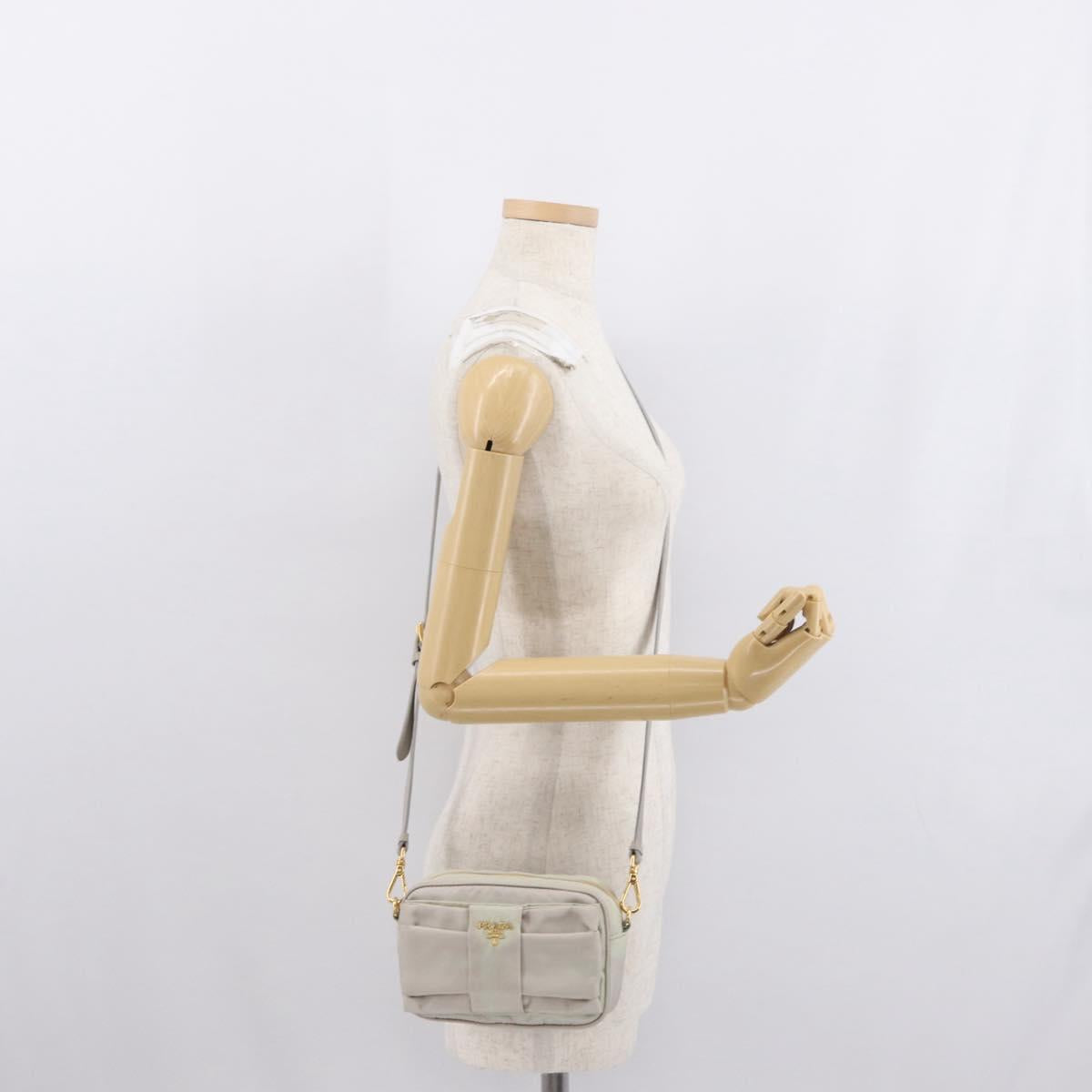 PRADA Shoulder Bag Nylon Ivory Gold Auth 168292