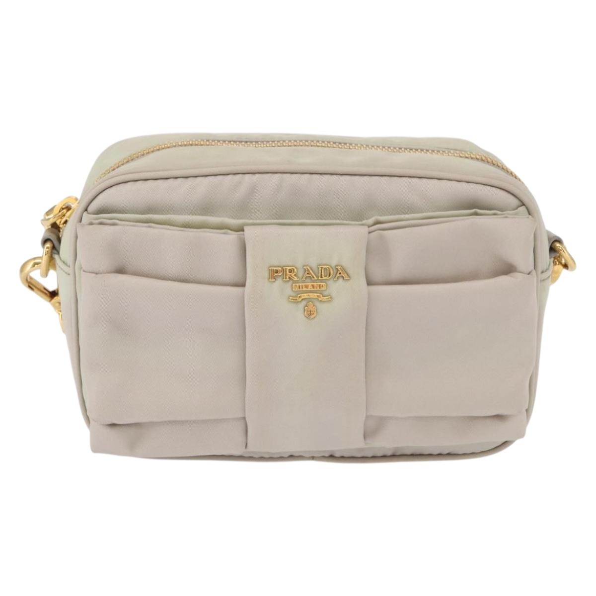 PRADA Shoulder Bag Nylon Ivory Gold Auth 168292
