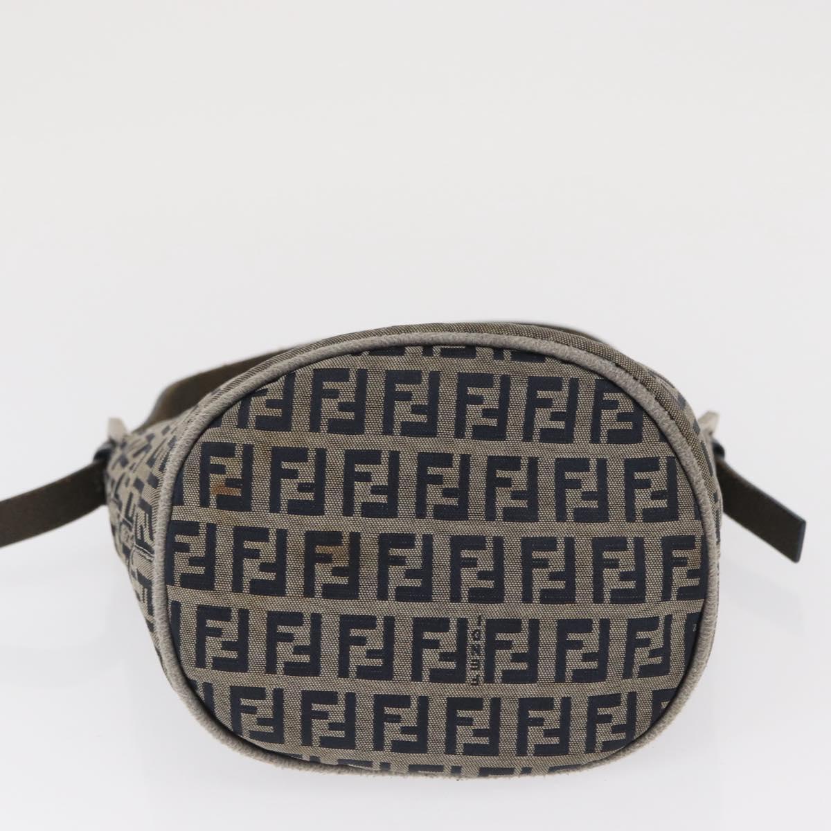 FENDI Zucchino Canvas Mamma Baguette Shoulder Bag Navy Silver Auth 168294